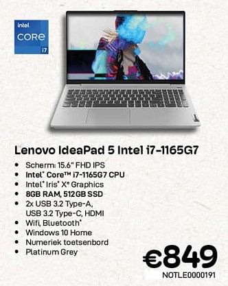 Promoties Lenovo ideapad 5 intel i7-1165g7 - Lenovo - Geldig van 01/04/2023 tot 30/04/2023 bij Compudeals