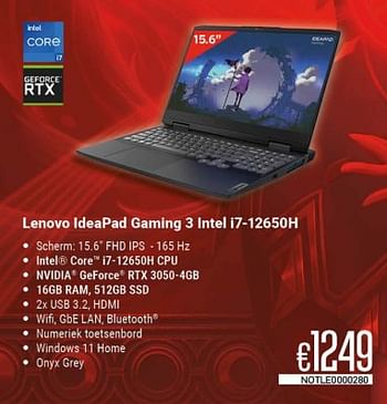 Promoties Lenovo ideapad gaming 3 intel i7-12650h - Lenovo - Geldig van 01/04/2023 tot 30/04/2023 bij Compudeals