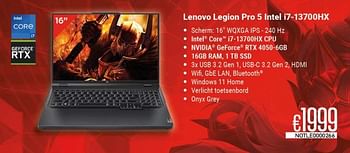 Promoties Lenovo legion pro 5 intel i7-13700hx - Lenovo - Geldig van 01/04/2023 tot 30/04/2023 bij Compudeals