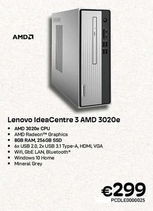 Promoties Lenovo ideacentre 3 amd 3020e - Lenovo - Geldig van 01/04/2023 tot 30/04/2023 bij Compudeals