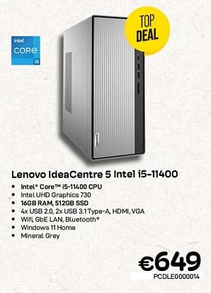 Promoties Lenovo ideacentre 5 intel i5-11400 - Lenovo - Geldig van 01/04/2023 tot 30/04/2023 bij Compudeals