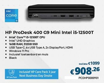 Promoties Hp prodesk 400 g9 mini intel i5-12500t - HP - Geldig van 01/04/2023 tot 30/04/2023 bij Compudeals