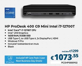 Promoties Hp prodesk 400 g9 mini intel i7-12700t - HP - Geldig van 01/04/2023 tot 30/04/2023 bij Compudeals