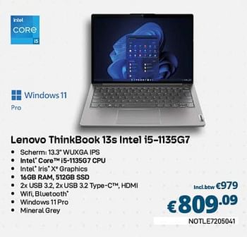 Promoties Lenovo thinkbook 13s intel i5-1135g7 - Lenovo - Geldig van 01/04/2023 tot 30/04/2023 bij Compudeals