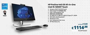 Promoties Hp proone 440 g9 all-in-one intel i5-12500t touch - HP - Geldig van 01/04/2023 tot 30/04/2023 bij Compudeals