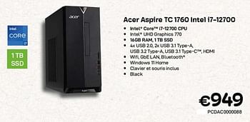 Promotions Acer aspire tc 1760 intel i7-12700 - Acer - Valide de 01/04/2023 à 30/04/2023 chez Compudeals