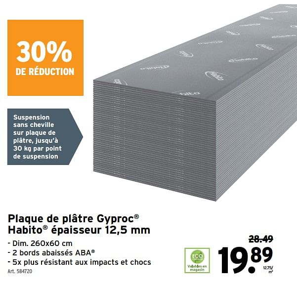 Gyproc Plaque de pl tre gyproc habito paisseur En promotion