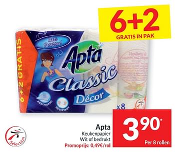 Promoties Apta keukenpapier wit of bedrukt - Apta - Geldig van 18/04/2023 tot 23/04/2023 bij Intermarche
