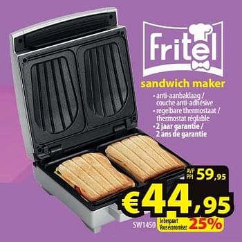 Promoties Fritel sandwich maker sw1450 - Fritel - Geldig van 19/04/2023 tot 26/04/2023 bij ElectroStock