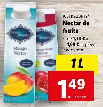 Promotions Nectar de fruits - 1001 Delights - Valide de 19/04/2023 à 25/04/2023 chez Lidl