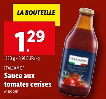 Promotions Sauce aux tomates cerises - Italiamo - Valide de 19/04/2023 à 25/04/2023 chez Lidl
