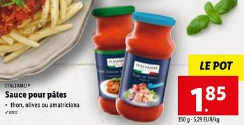 Promotions Sauce pour pâtes - Italiamo - Valide de 19/04/2023 à 25/04/2023 chez Lidl