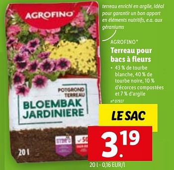 Promotions Terreau pour bacs à fleurs - Agrofino - Valide de 19/04/2023 à 25/04/2023 chez Lidl
