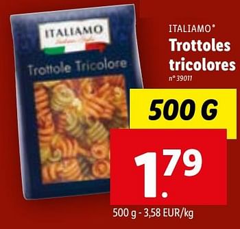 Promotions Trottoles tricolores - Italiamo - Valide de 19/04/2023 à 25/04/2023 chez Lidl