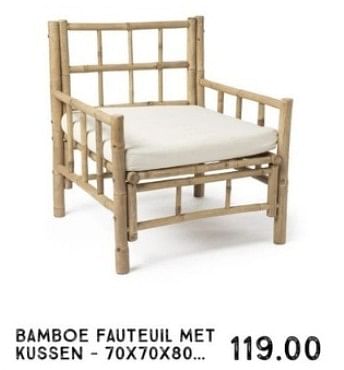 Promoties Bamboe fauteuil met kussen - Huismerk - Xenos - Geldig van 27/03/2023 tot 04/06/2023 bij Xenos