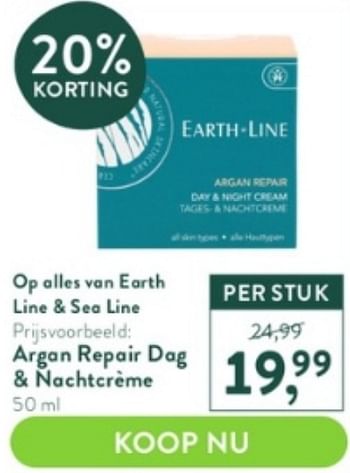 Promotions Argan repair dag + nachtcrème - Earth-Line - Valide de 17/04/2023 à 14/05/2023 chez Holland & Barret