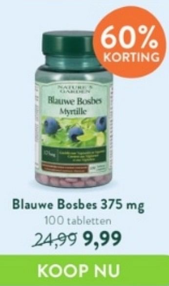 Promotions Blauwe bosbes 375 mg - Nature's Garden - Valide de 17/04/2023 à 14/05/2023 chez Holland & Barret