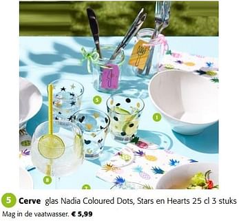 Promoties Cerve glas nadia coloured dots stars en hearts - Cerve - Geldig van 19/04/2023 tot 02/05/2023 bij Colruyt