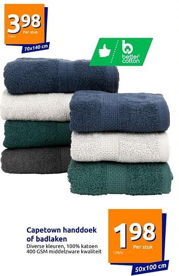 Promoties Capetown handdoek of badlaken - Huismerk - Action - Geldig van 19/04/2023 tot 25/04/2023 bij Action