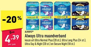 Promoties Always ultra maandverband - Always - Geldig van 24/04/2023 tot 05/05/2023 bij Aldi