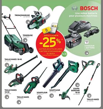 Promotions -25% sur tous les outils de jardin à batterie interchangeable 18 v bosch - Bosch - Valide de 12/04/2023 à 24/04/2023 chez Brico