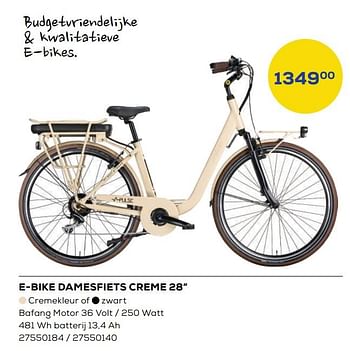 Promoties E-bike damesfiets creme 28`` - Huismerk - Supra Bazar - Geldig van 21/04/2023 tot 19/05/2023 bij Supra Bazar