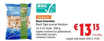 Promoties Boni selection black tiger scampi medium - Boni - Geldig van 19/04/2023 tot 02/05/2023 bij Colruyt