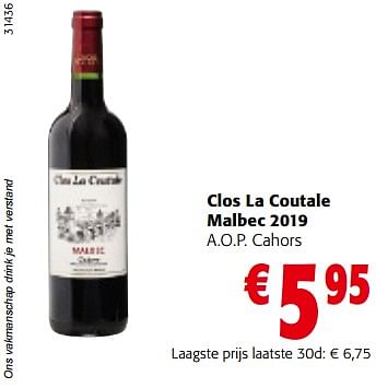 Promoties Clos la coutale malbec 2019 a.o.p. cahors - Rode wijnen - Geldig van 19/04/2023 tot 02/05/2023 bij Colruyt