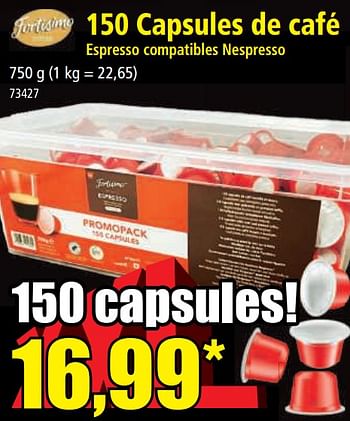 Promotions 150 capsules de café espresso compatibles nespresso - Fortisimo - Valide de 19/04/2023 à 25/04/2023 chez Norma