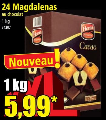 Promotions 24 magdalenas au chocolat - Heras - Valide de 19/04/2023 à 25/04/2023 chez Norma
