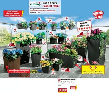 Promotions Aspect rotin jardinière pour balcon - Powertec Garden - Valide de 19/04/2023 à 25/04/2023 chez Norma