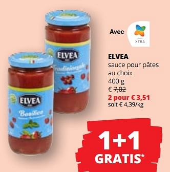 Promotions Elvea sauce pour pâtes - Elvea - Valide de 20/04/2023 à 03/05/2023 chez Spar (Colruytgroup)