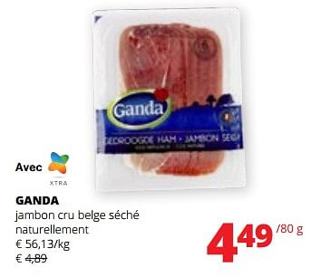 Promotions Ganda jambon cru belge séché naturellement - Ganda - Valide de 20/04/2023 à 03/05/2023 chez Spar (Colruytgroup)