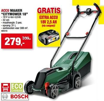 Promoties Bosch accu maaier citymower 18 - Bosch - Geldig van 19/04/2023 tot 30/04/2023 bij Hubo