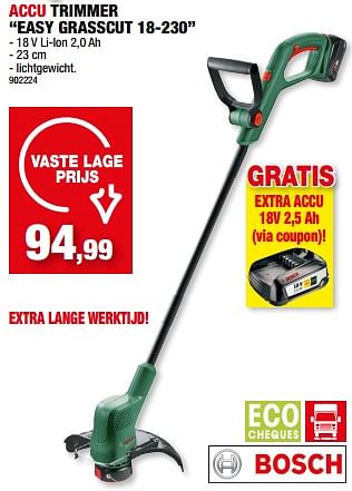 Promoties Bosch accu trimmer easy grasscut 18-230 - Bosch - Geldig van 19/04/2023 tot 30/04/2023 bij Hubo