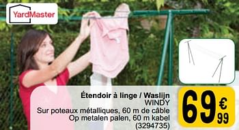 Promoties Étendoir à linge - waslijn windy - Yardmaster - Geldig van 25/04/2023 tot 15/05/2023 bij Cora