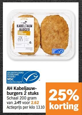 Promoties Ah kabeljauwburgers - Huismerk - Albert Heijn - Geldig van 24/04/2023 tot 30/04/2023 bij Albert Heijn