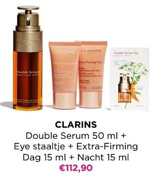 Promoties Clarins double serum + eye staaltje + extra-firming dag + nacht - Clarins - Geldig van 24/04/2023 tot 14/05/2023 bij ICI PARIS XL