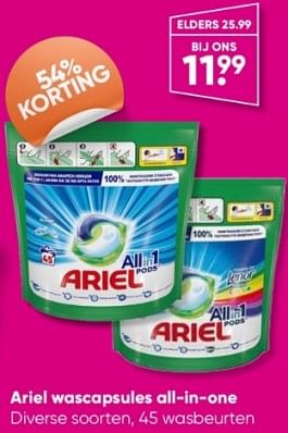 Promoties Ariel wascapsules all-in-one - Ariel - Geldig van 24/04/2023 tot 07/05/2023 bij Big Bazar