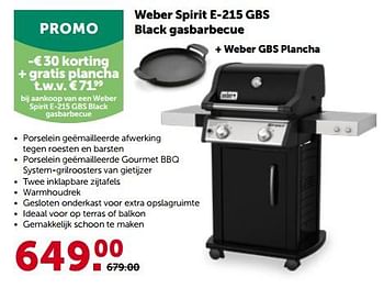 Promoties Weber spirit e-215 gbs black gasbarbecue - Weber - Geldig van 24/04/2023 tot 07/05/2023 bij Aveve