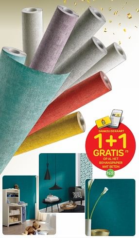 Promotions 1+1 gratis op al het behangpapier mat beton - Produit maison - Brico - Valide de 26/04/2023 à 15/05/2023 chez Brico