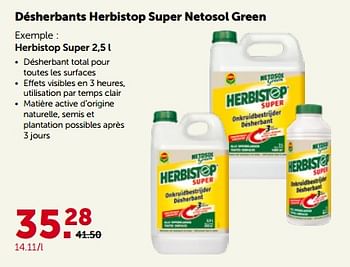 Promoties Désherbants herbistop super netosol green - Compo - Geldig van 24/04/2023 tot 07/05/2023 bij Aveve
