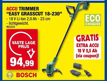 Promoties Bosch accu trimmer easy grasscut 18-230 - Bosch - Geldig van 26/04/2023 tot 07/05/2023 bij Hubo