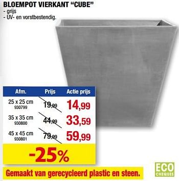 Promoties Bloempot vierkant cube - Huismerk - Hubo  - Geldig van 26/04/2023 tot 07/05/2023 bij Hubo