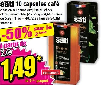 Promotions 10 capsules café - Sati - Valide de 26/04/2023 à 02/05/2023 chez Norma
