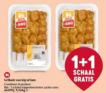 Promoties 2 schalen kippenbrochettes zachte curry - Huismerk - Delhaize - Geldig van 27/04/2023 tot 03/05/2023 bij Delhaize