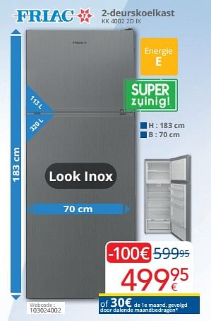 Promoties Friac 2-deurskoelkast kk 4002 2d ix - Friac - Geldig van 01/05/2023 tot 31/05/2023 bij Eldi
