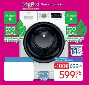 Promoties Whirlpool wasautomaat ffd11469ebvbe - Whirlpool - Geldig van 01/05/2023 tot 31/05/2023 bij Eldi