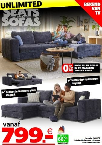 Promoties Hoeksalon alicante - Huismerk - Seats and Sofas - Geldig van 02/05/2023 tot 10/05/2023 bij Seats and Sofas