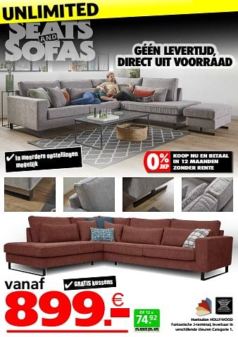Promoties Hoeksalon hollywood - Huismerk - Seats and Sofas - Geldig van 02/05/2023 tot 10/05/2023 bij Seats and Sofas